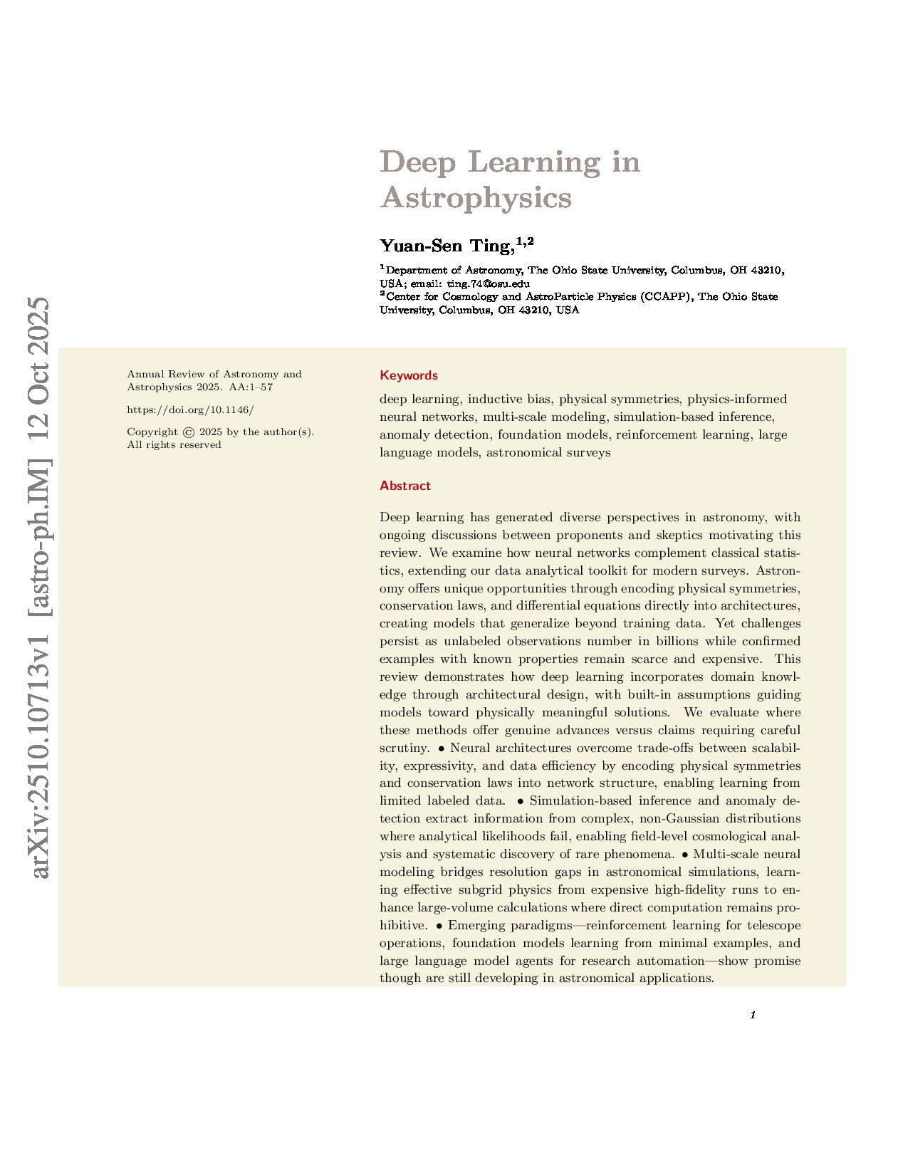 Deep Learning in Astrophysics - First Page